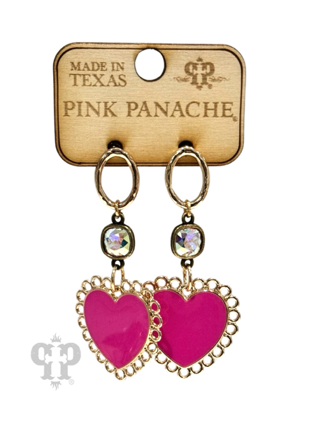 Pink Panache Brands - Fuchsia enamel heart earring, Austrian crystal: Fuchsia