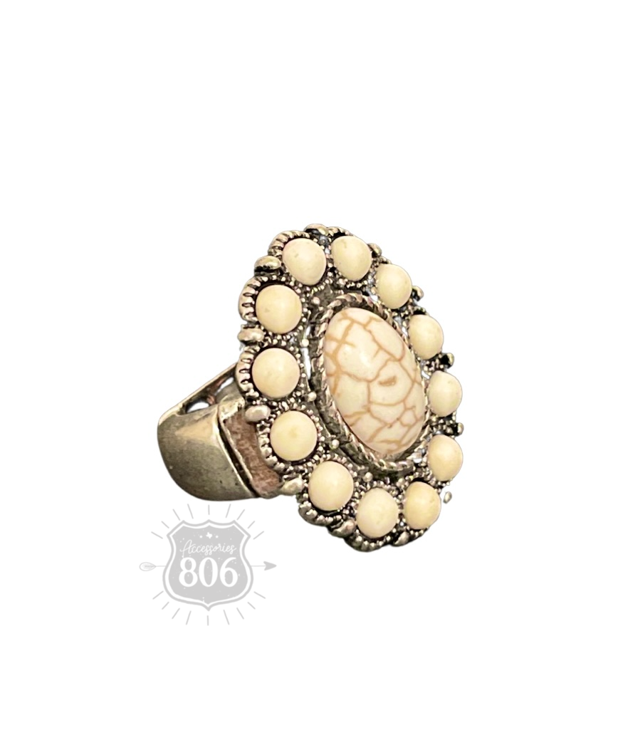 Pink Panache Brands - Oval stone stretch ring, last call: White