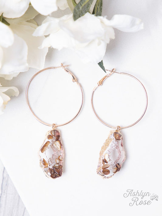 Special Collection Geode Hoop Earrings, Brown