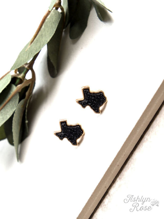 Texas On My Mind Druzy Stud Earrings, Black