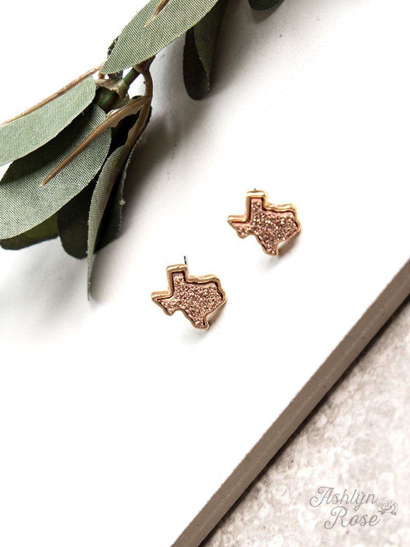 Texas On My Mind Druzy Stud Earrings, Rose Gold