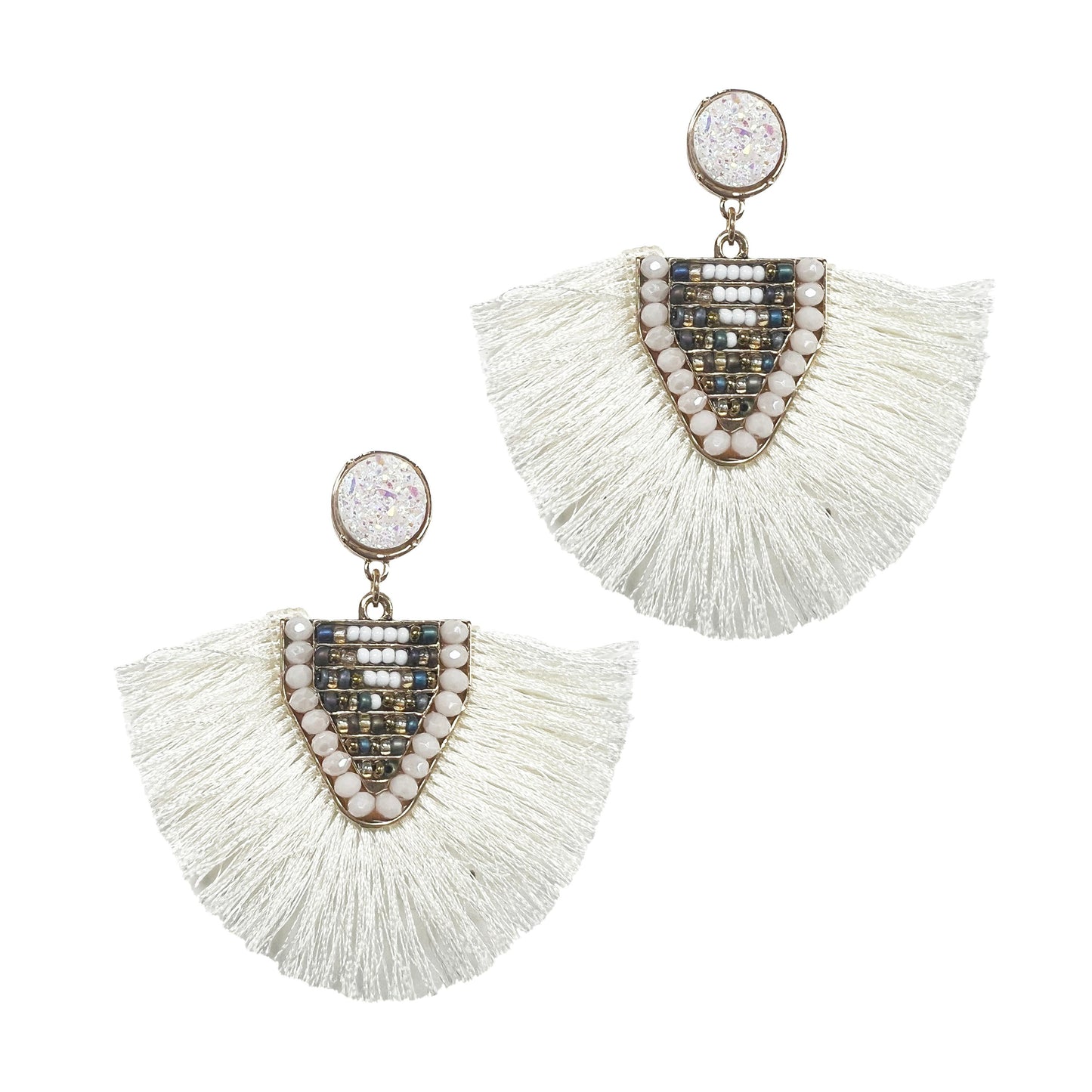 Fan Out Cream & Grey Beaded Earrings