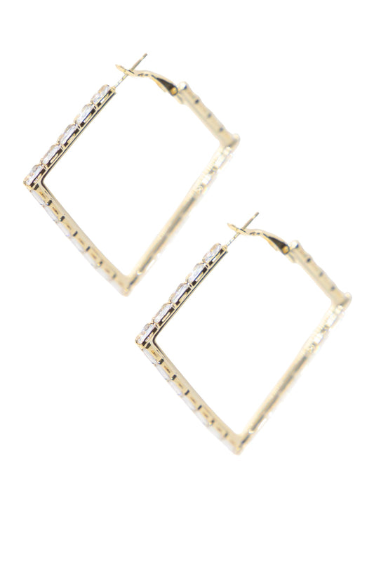 Large Gold and Crystal square Hoops Earrings