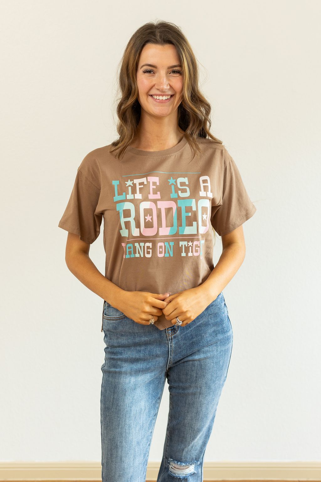 Life is a Rodeo Mom Crop, Tan