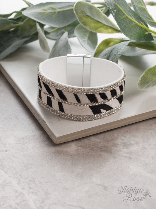 Where the Wild Things Are Leather Fur Bracelet, Zebra