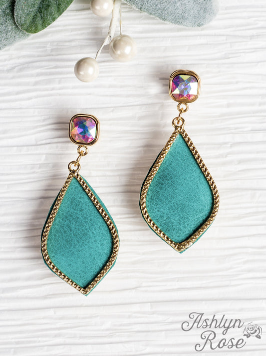 Too Strong to be Dainty Teardrop Earrings with Gold Casing, Turquoise