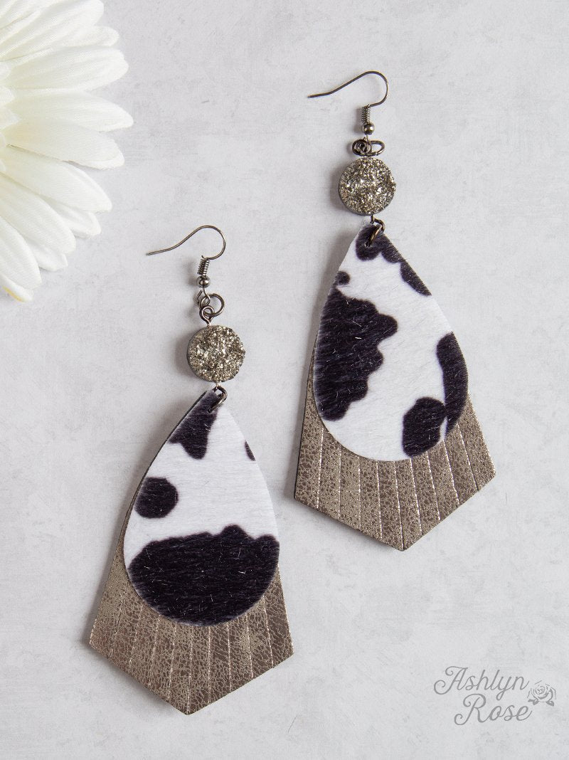 Cowgirl Fringe Teardrop Earrings, Grey