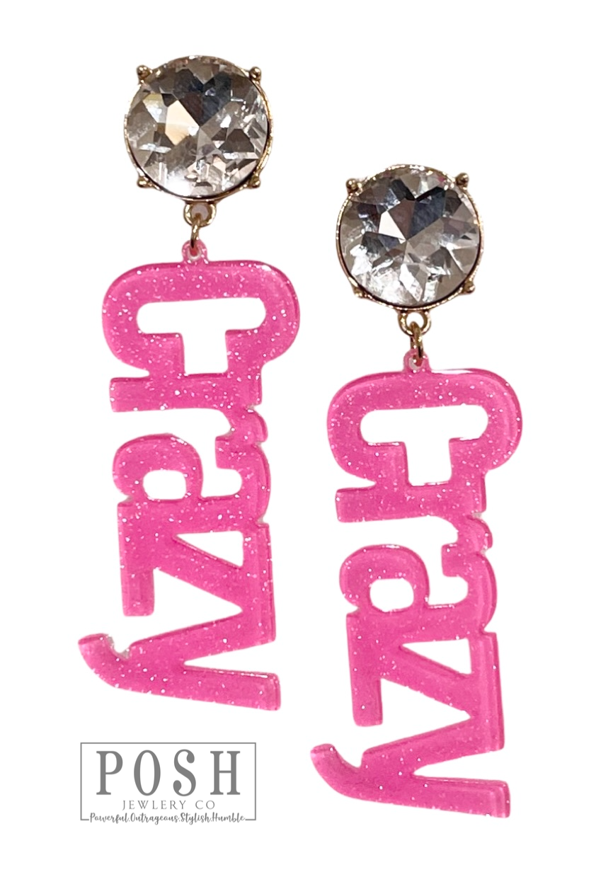 Pink Panache Brands - Rhinestone and glitter CRAZY earring, last call: Pink