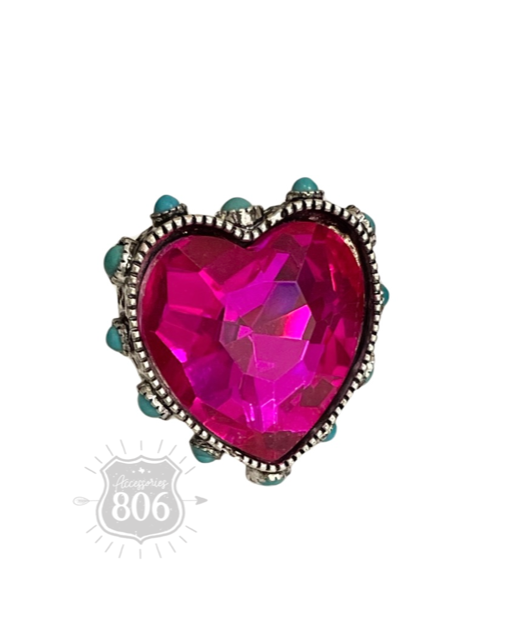 Pink Panache Brands - Rhinestone heart ring: Fuchsia